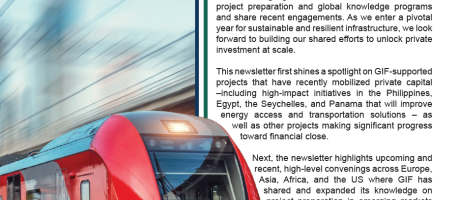 Cover of newsletter with text and a train