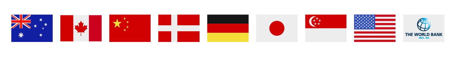 GIF donor partner flags: Australia, Canada, China, Denmark, Germany, Japan, Singapore, United States, The World Bank Group